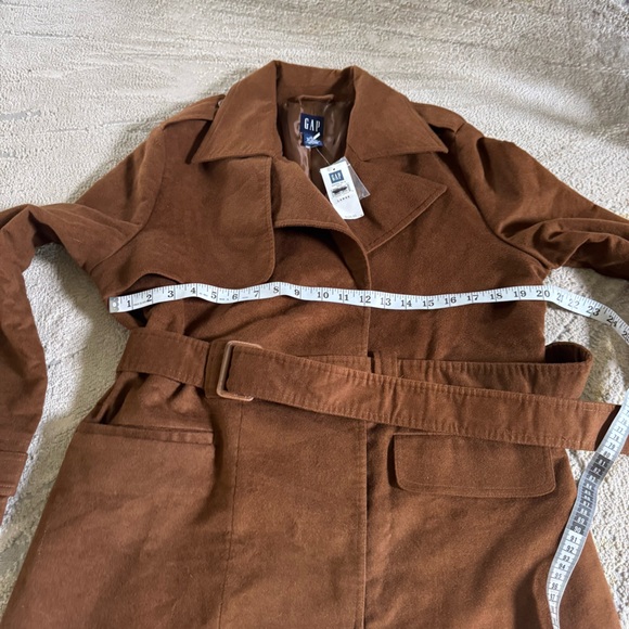 Gap long brown faux suede trench coat belted jacket large new - Picture 8 of 10